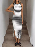 Sleeveless Striped Bodycon Midi Dress
