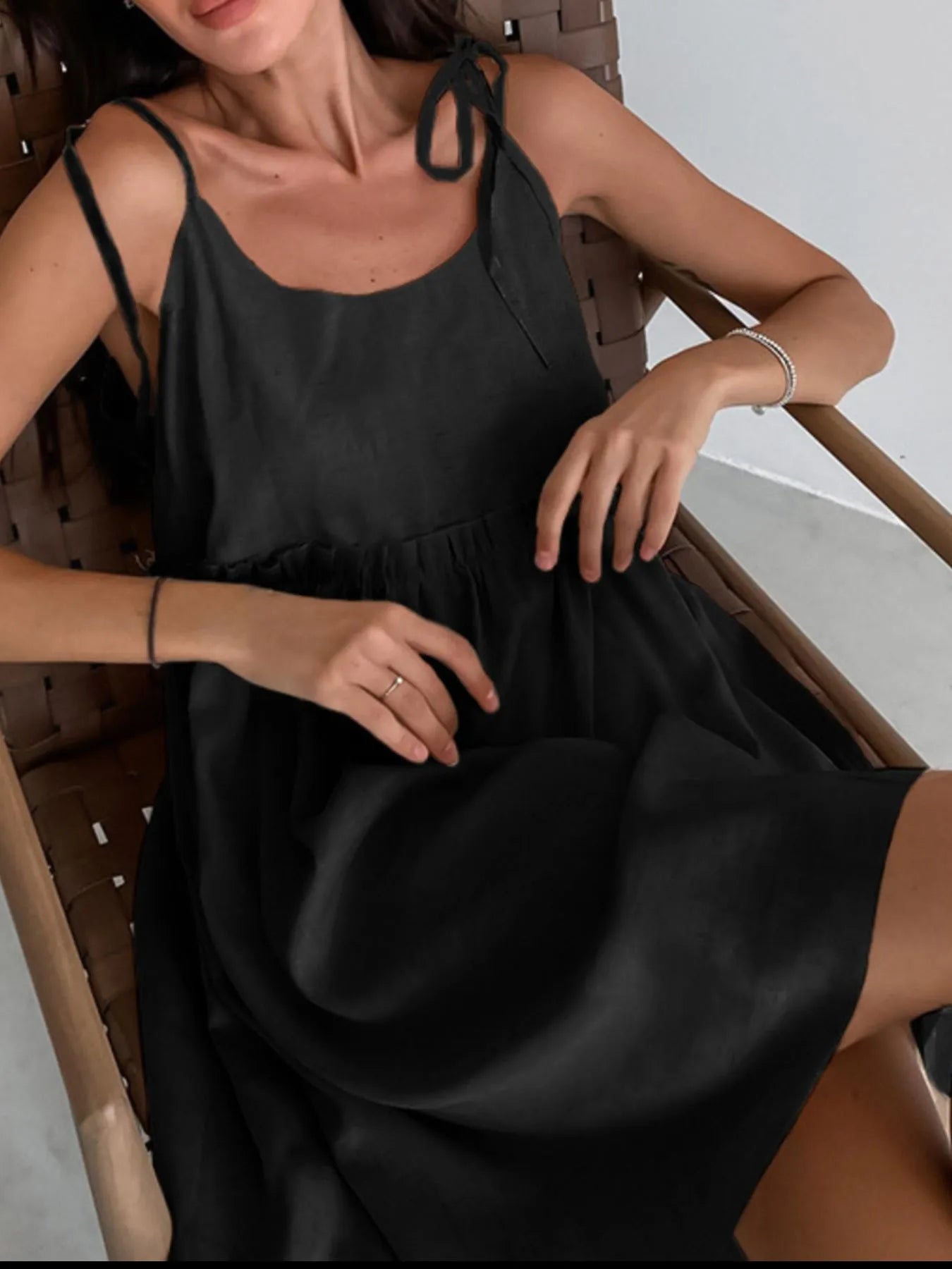Tie-Shoulder Frill Mini Dress