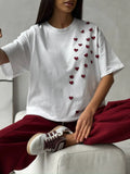 Plus Size Heart Round Neck Short Sleeve T-Shirt