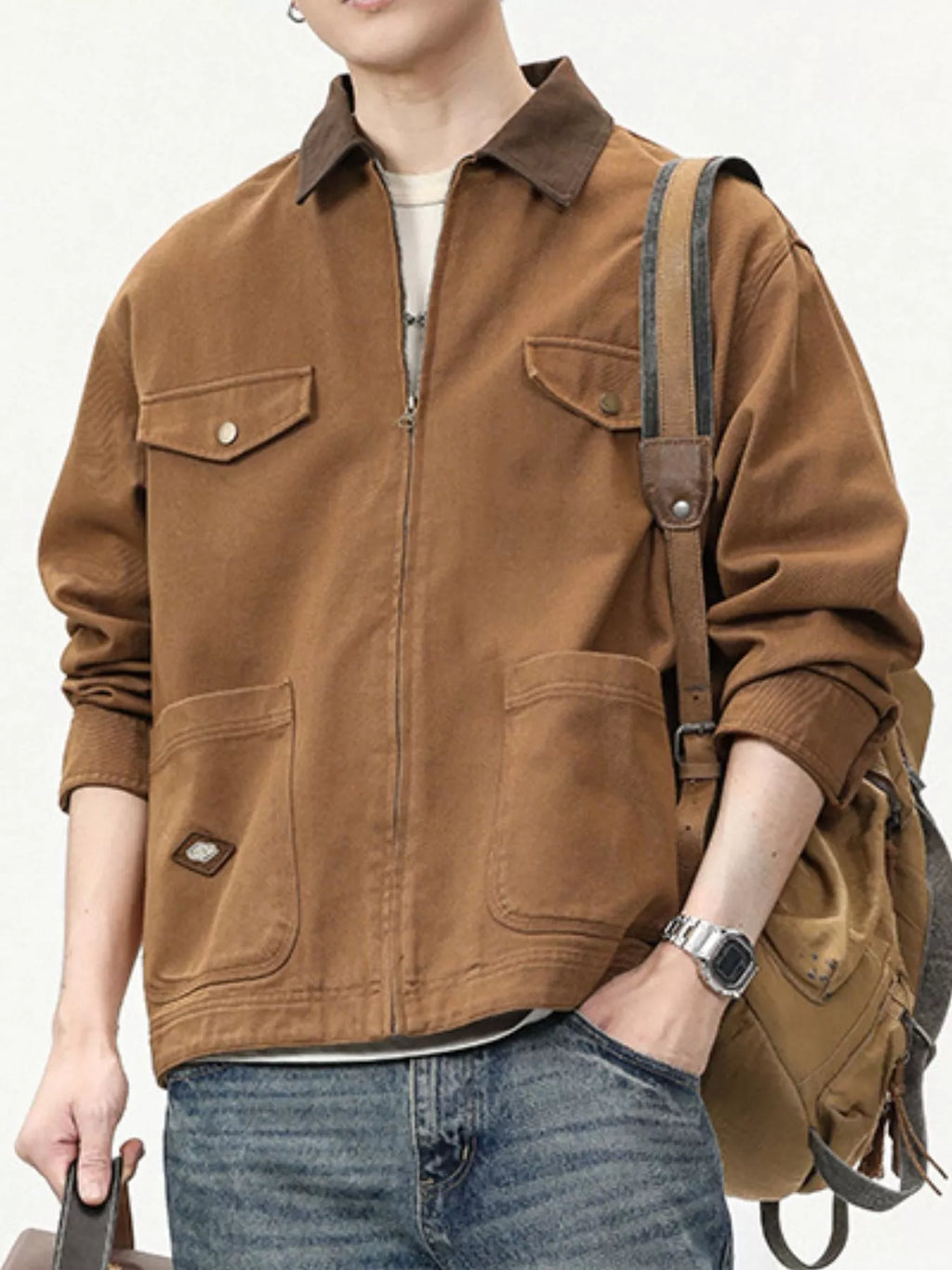 Men's Full Size Zip-Up Long Sleeve Jacket Plus Size