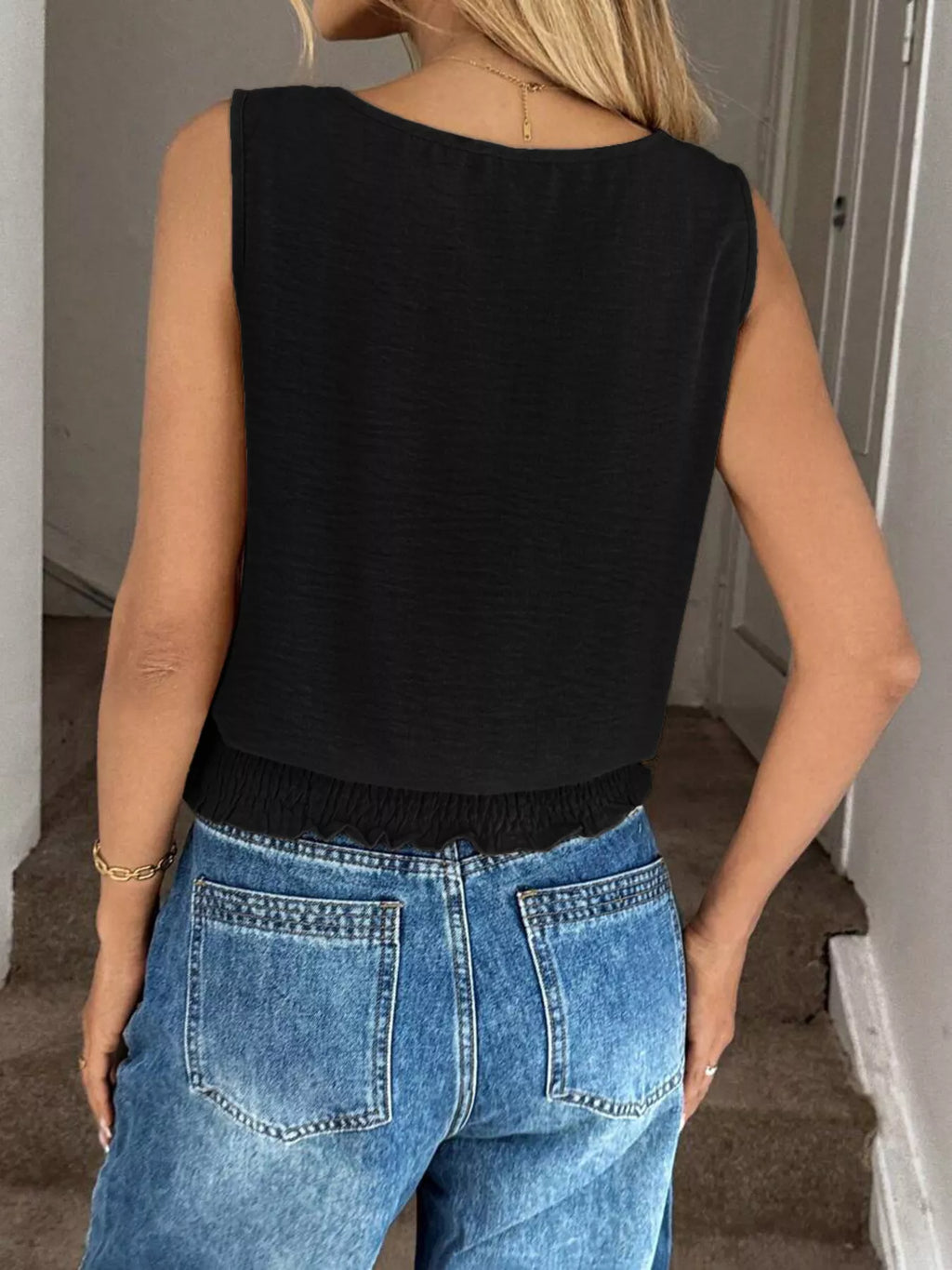 Smocked Round Neck Tank
