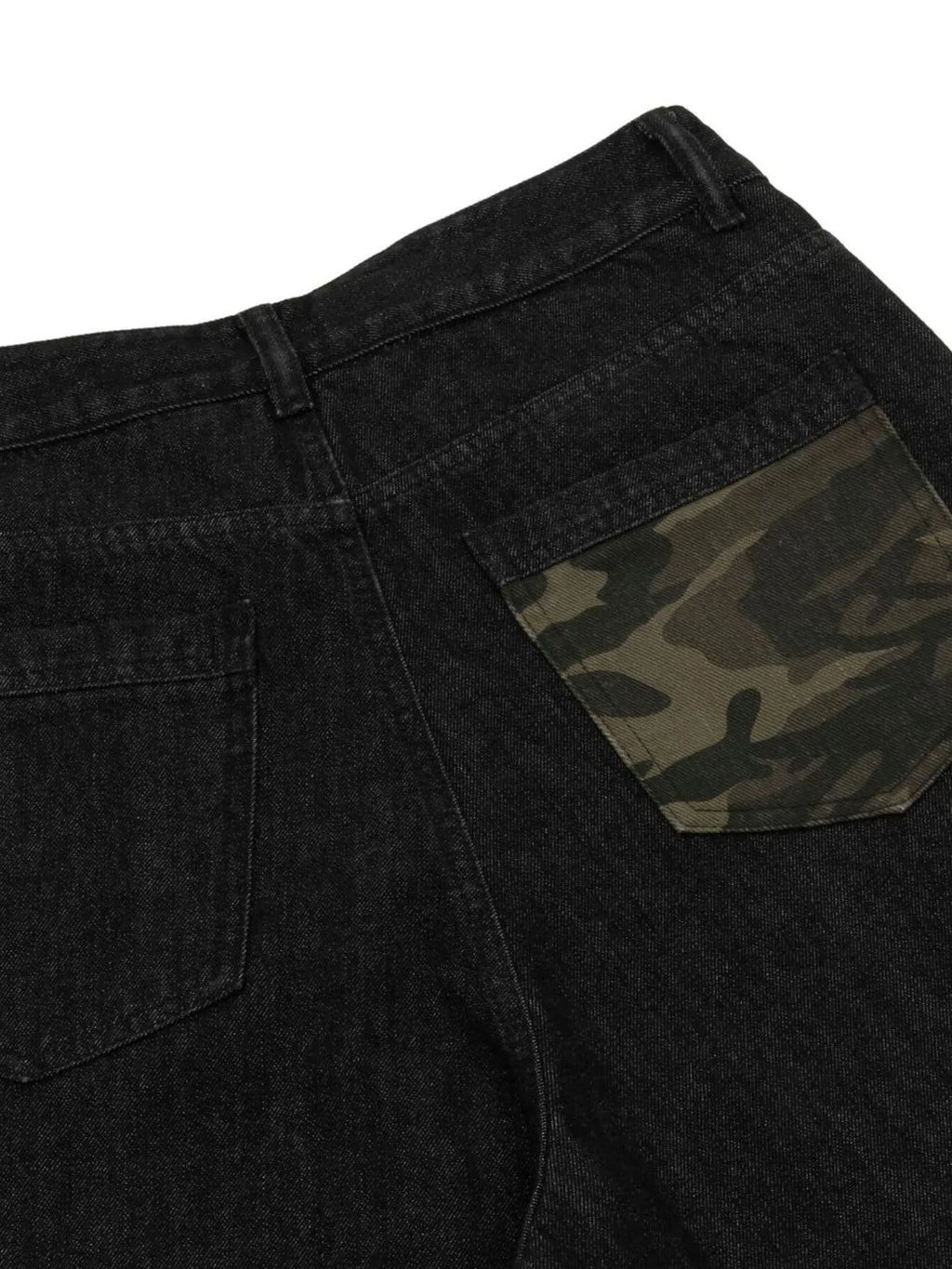 Men's Distressed Camo Trim Denim Bermuda Shorts