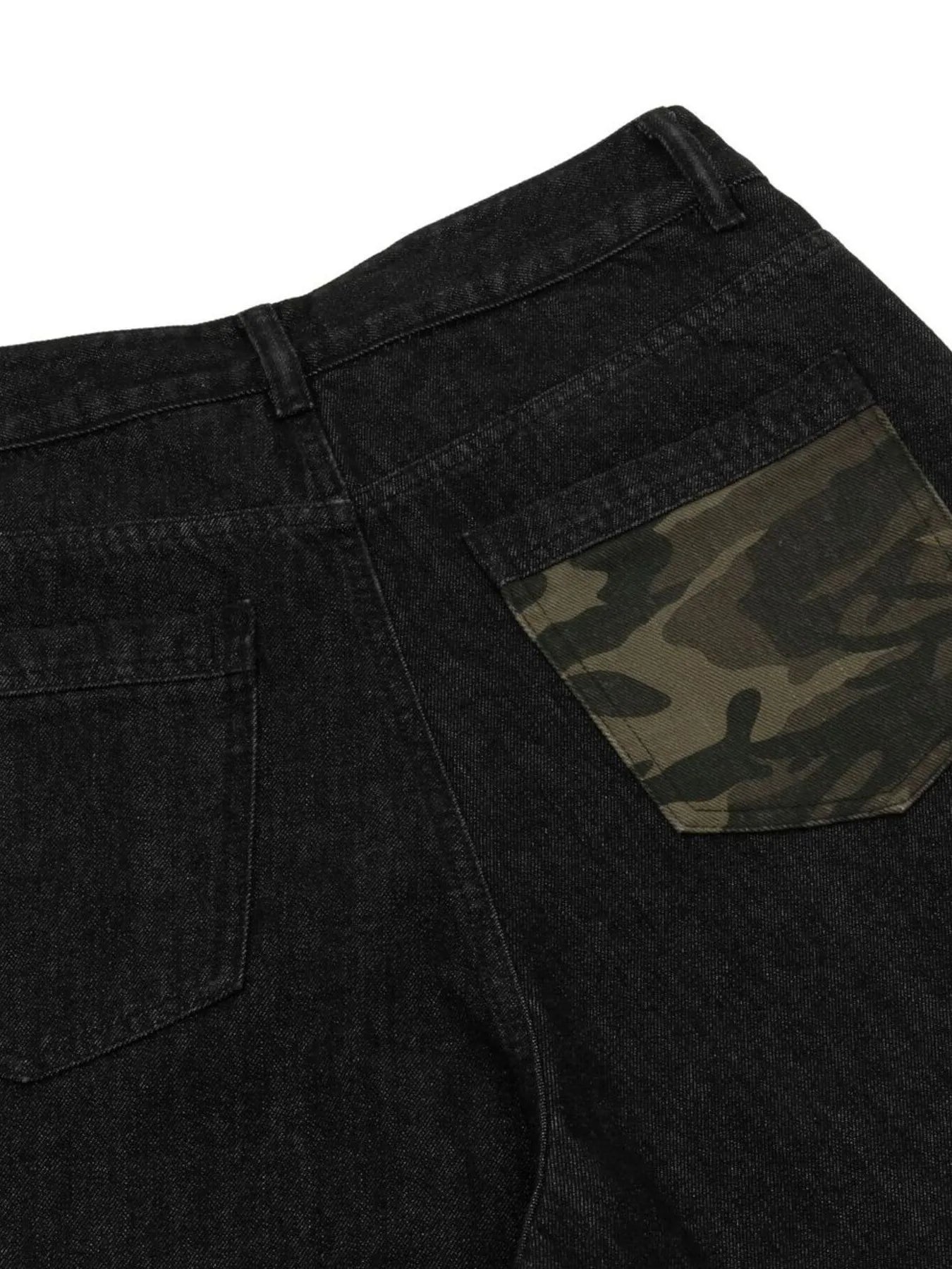 Men's Distressed Camo Trim Denim Bermuda Shorts