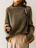 Contrast Trim Turtleneck Long Sleeve Sweater