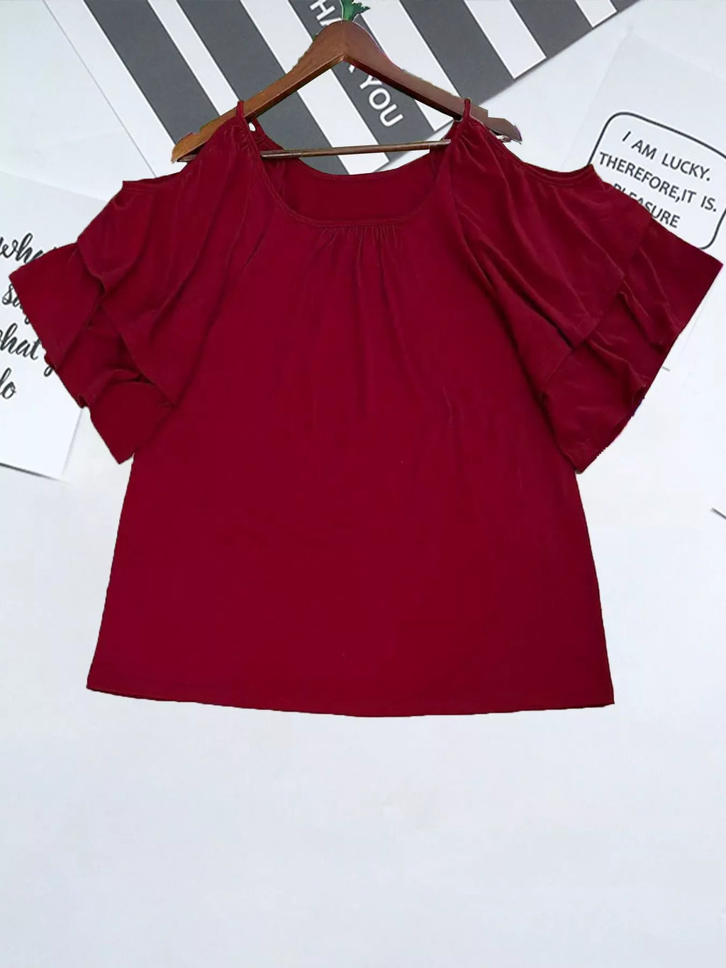 Cold Shoulder Ruffle Sleeve T-Shirt