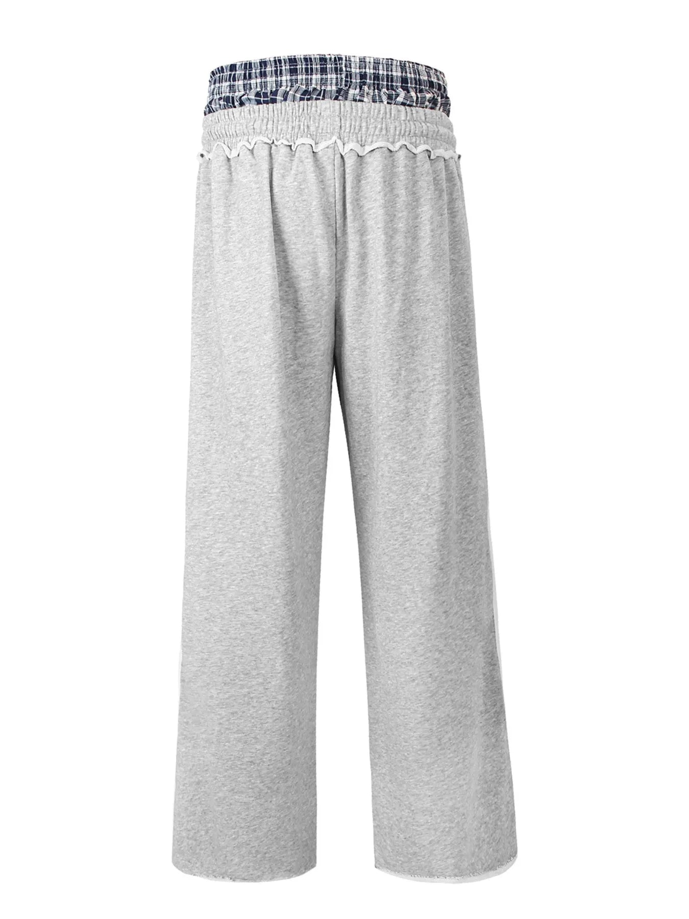 Men's Contrast Plaid Waistband Drawstring Wide Leg Pants