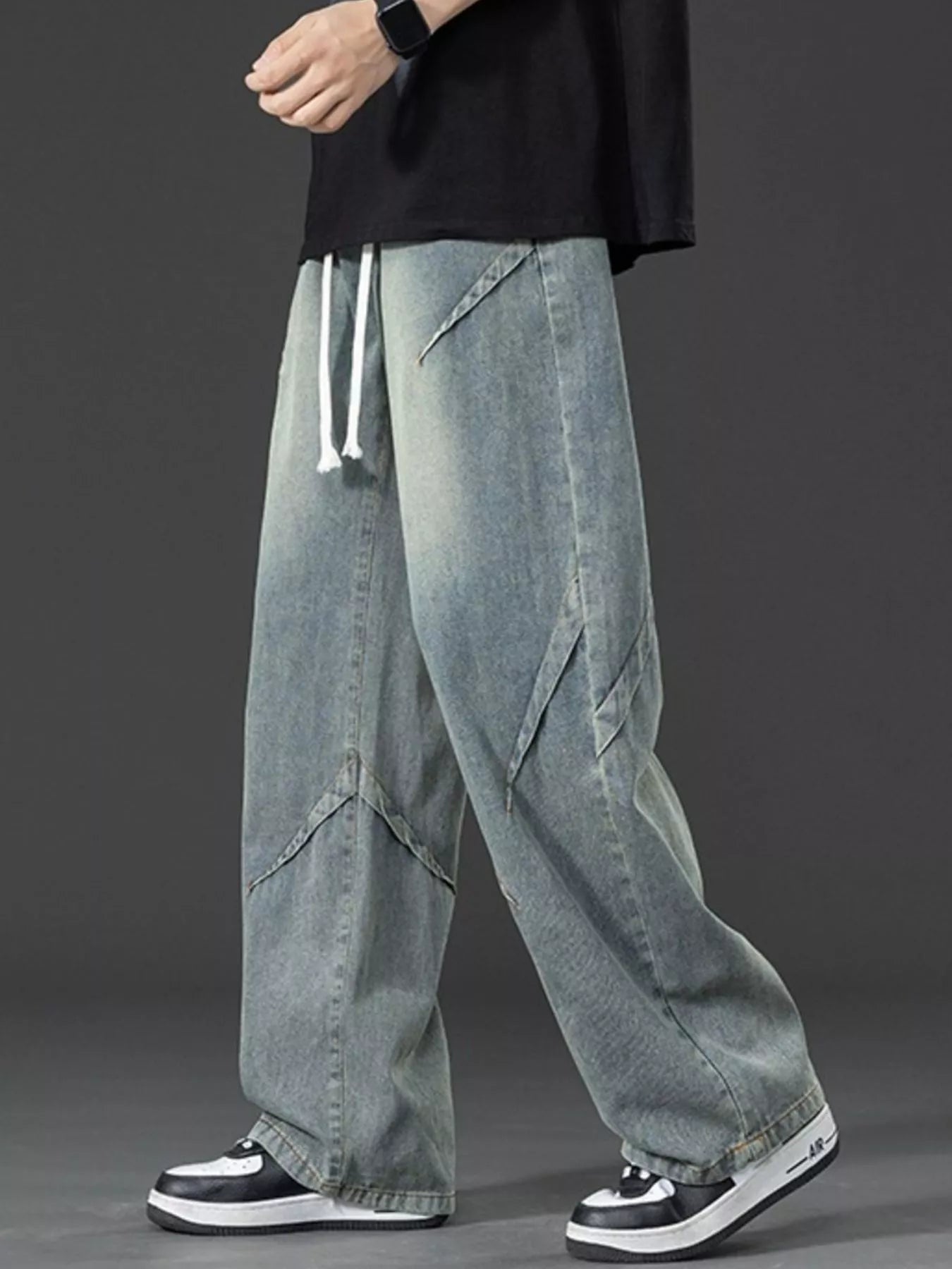 Men's Plus Size Vintage Wash Wide Leg Jeans