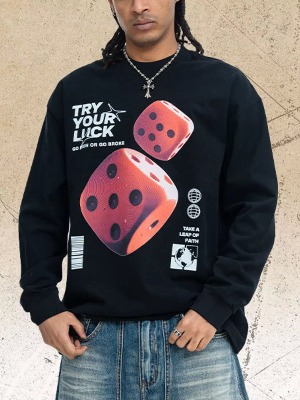 Men's Lucky Dice Graphic Long Sleeve T-Shirt