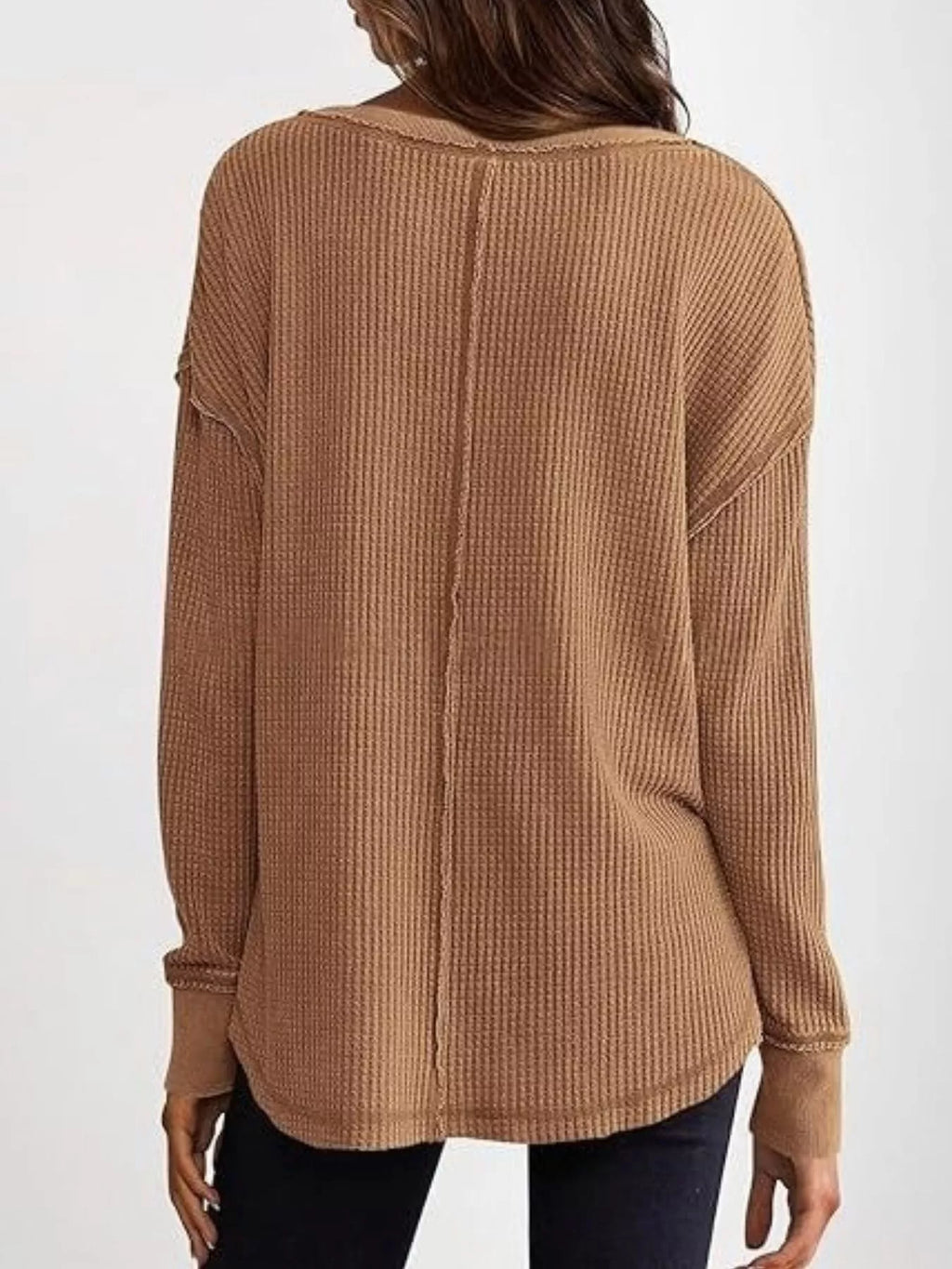 Slit Notched Long Sleeve T-Shirt