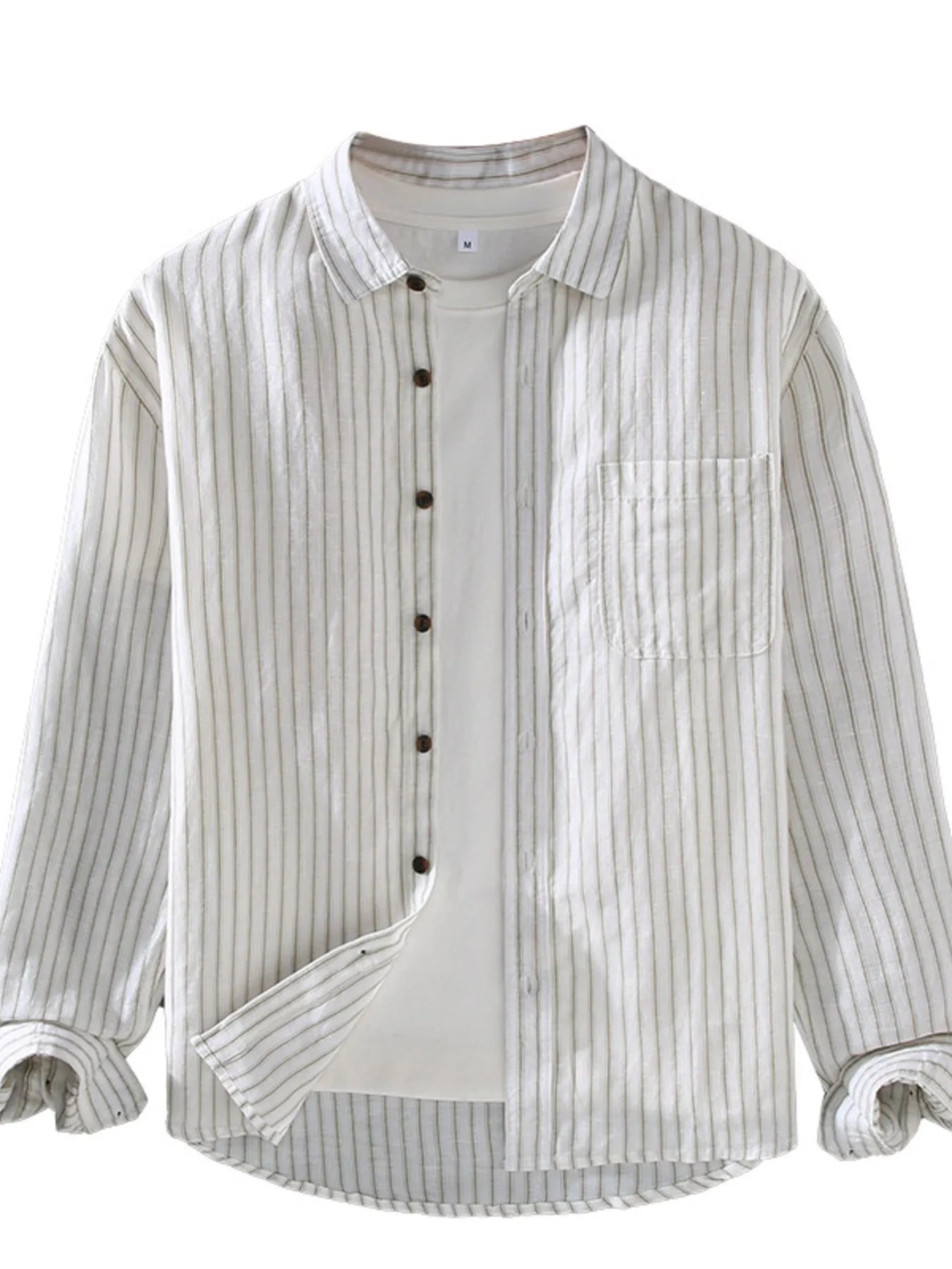 Men's Plus Size Striped Button-Up Shirt with Chest Pocket