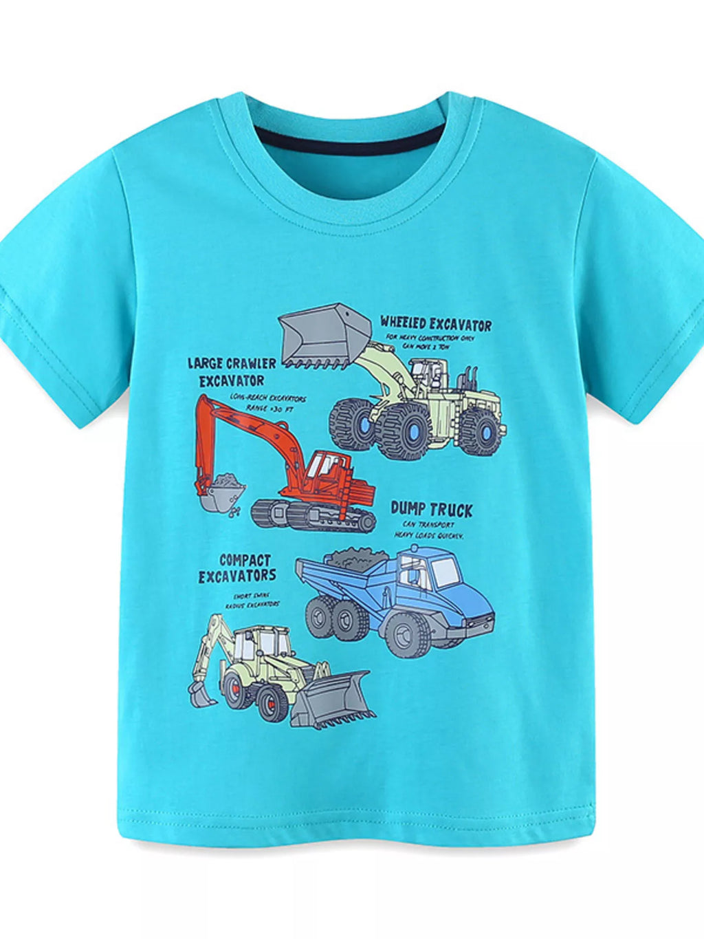 Children's Excavator Print Round Neck T-Shirt