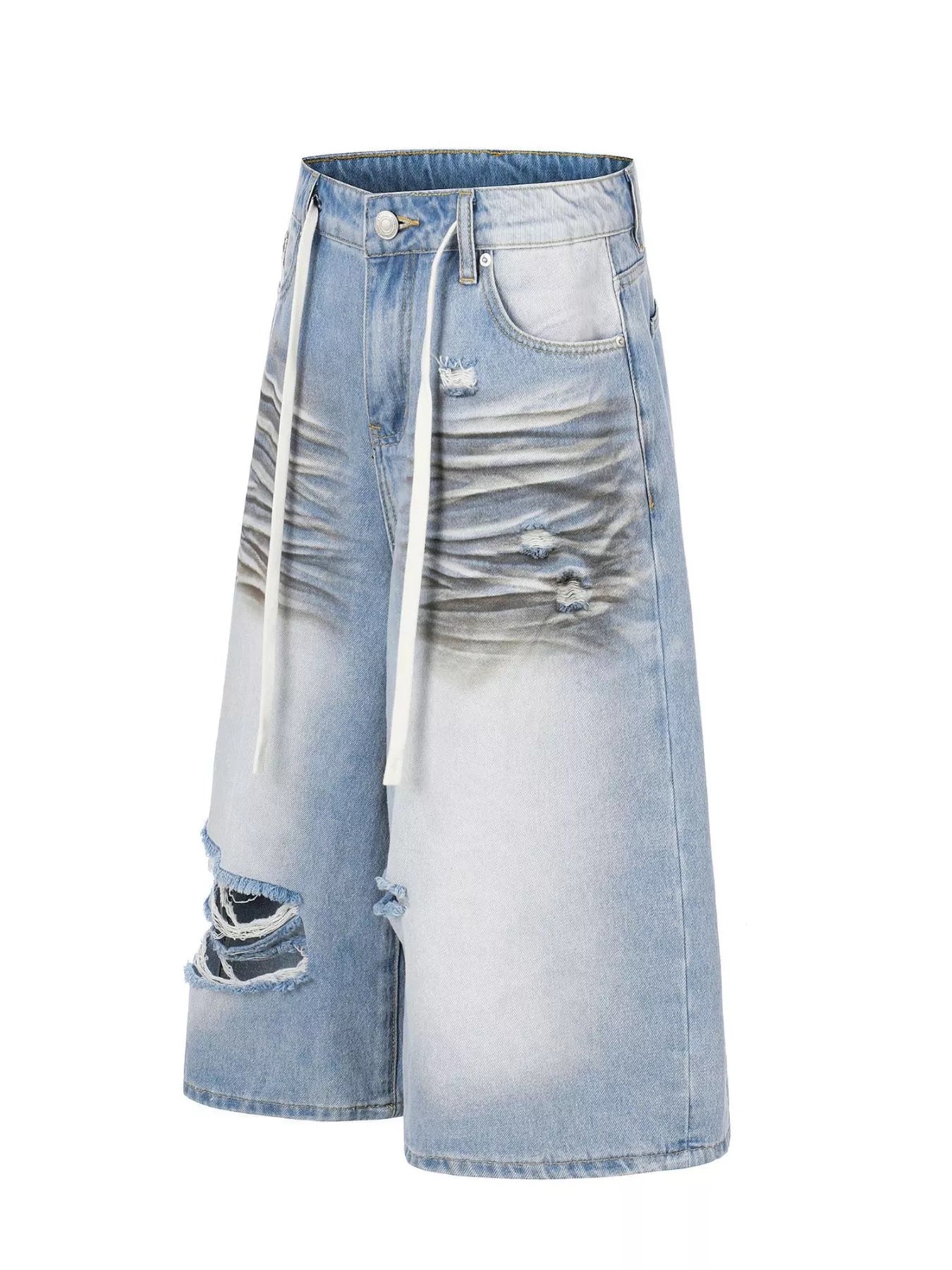 Men's Full Size Distressed Wide-Leg Capri Jeans Plus Size
