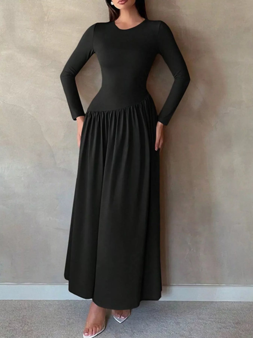 Long Sleeve A-Line Maxi Dress