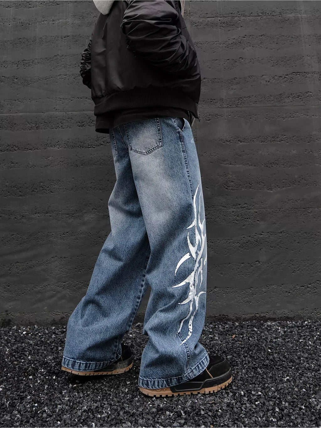 Men's Full Size Printed Wide Leg Jeans Plus Size
