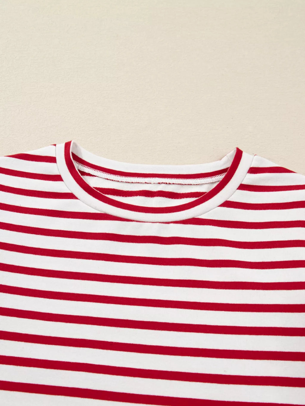 Stripe Round Neck Ruffle Trim Long Sleeve Top