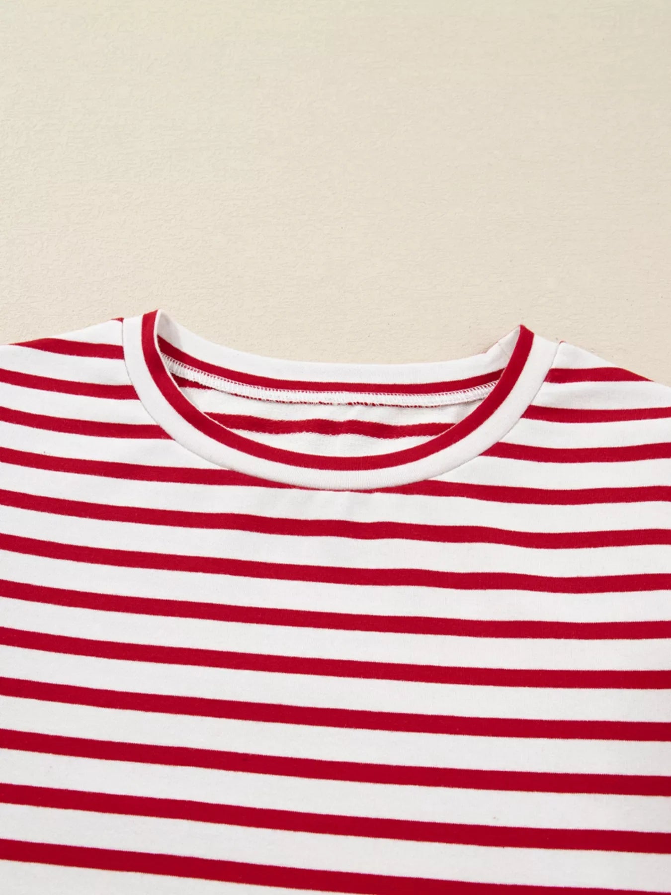 Stripe Round Neck Ruffle Trim Long Sleeve Top