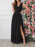 Slit Surplice Sleeveless Maxi Dress