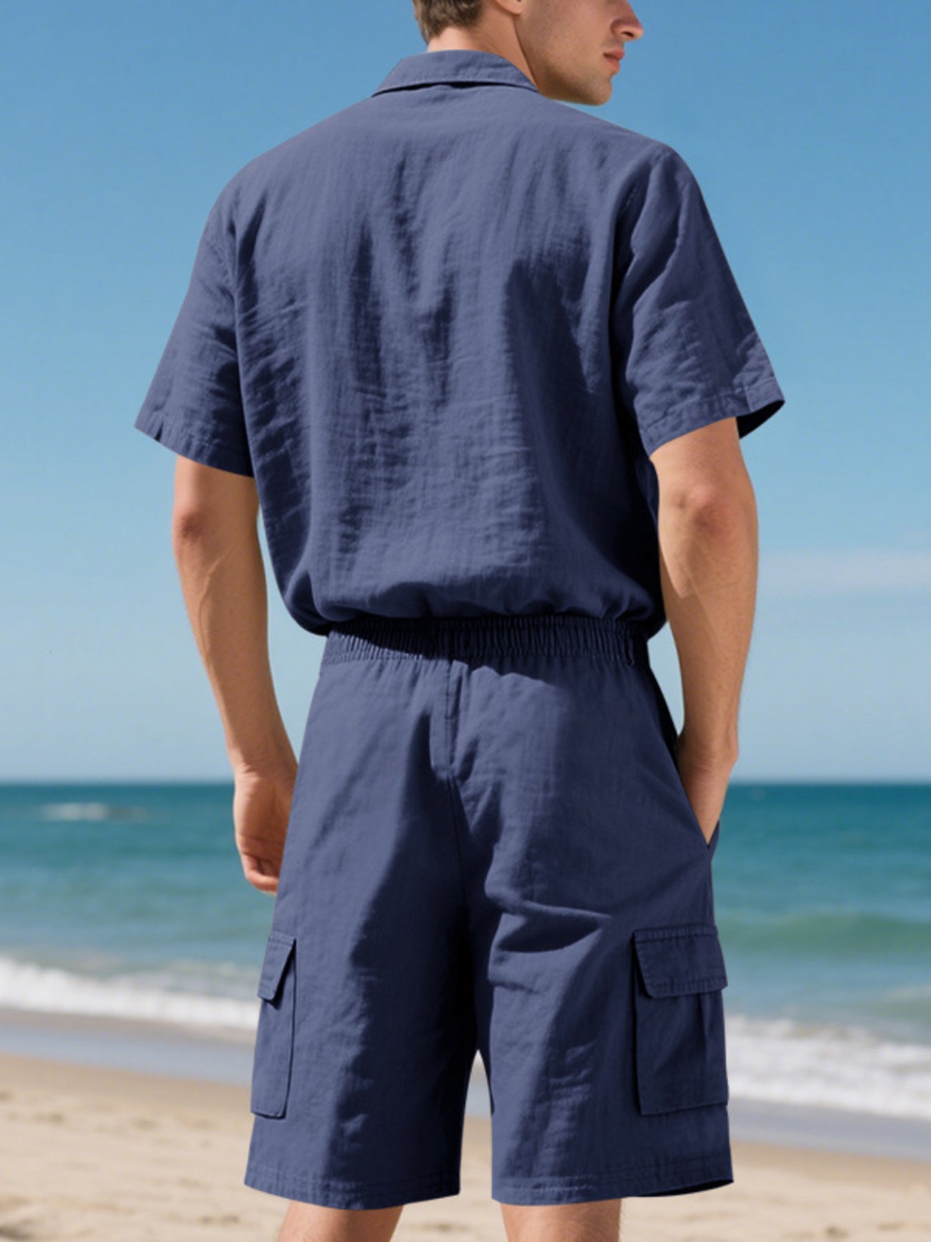 Men's Full Size Button Up Shirt and Shorts Set Plus Size