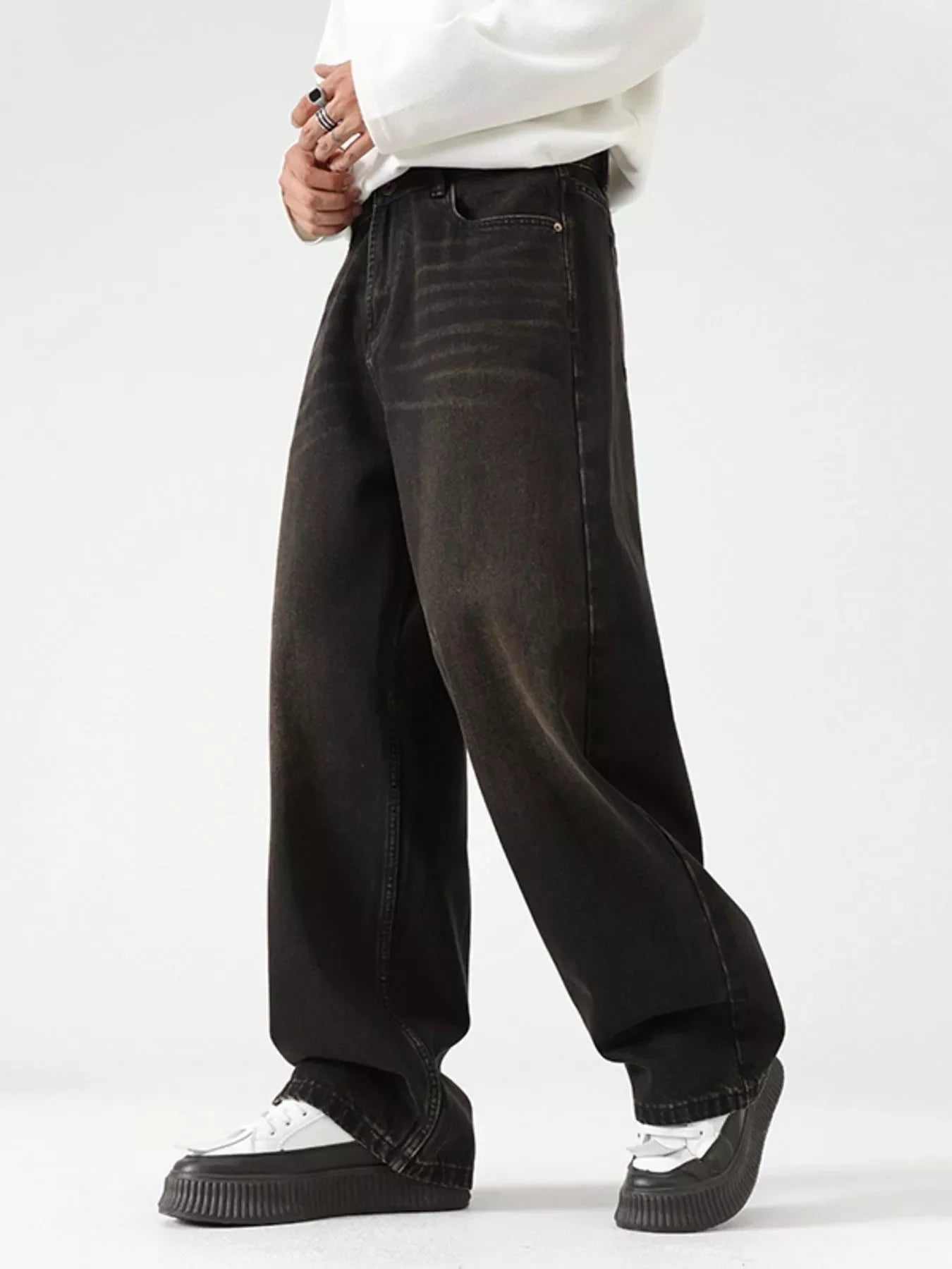 Men's Wash Wide Leg Jeans
