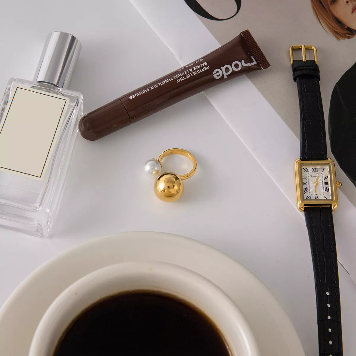 18K Gold-Plated Orb & Pearl Open Ring