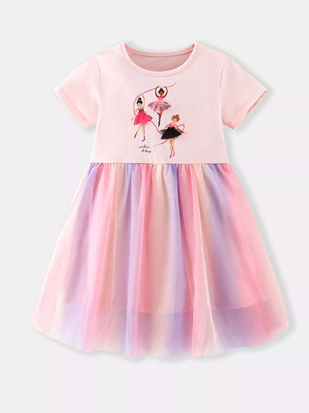 Children's Ballerina Graphic Rainbow Tulle Dress