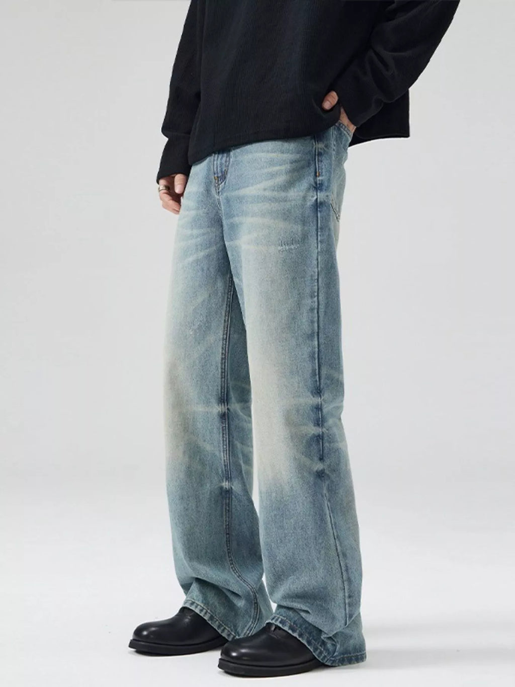 Men's Full Size Wash Wide Leg Relaxed Fit Jeans Plus Size