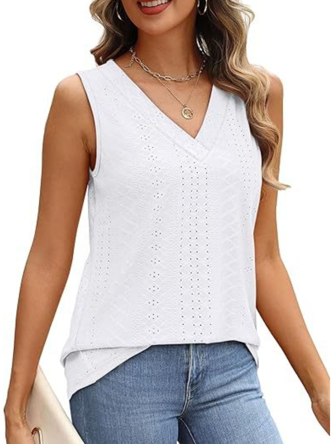 Eyelet V-Neck Tank