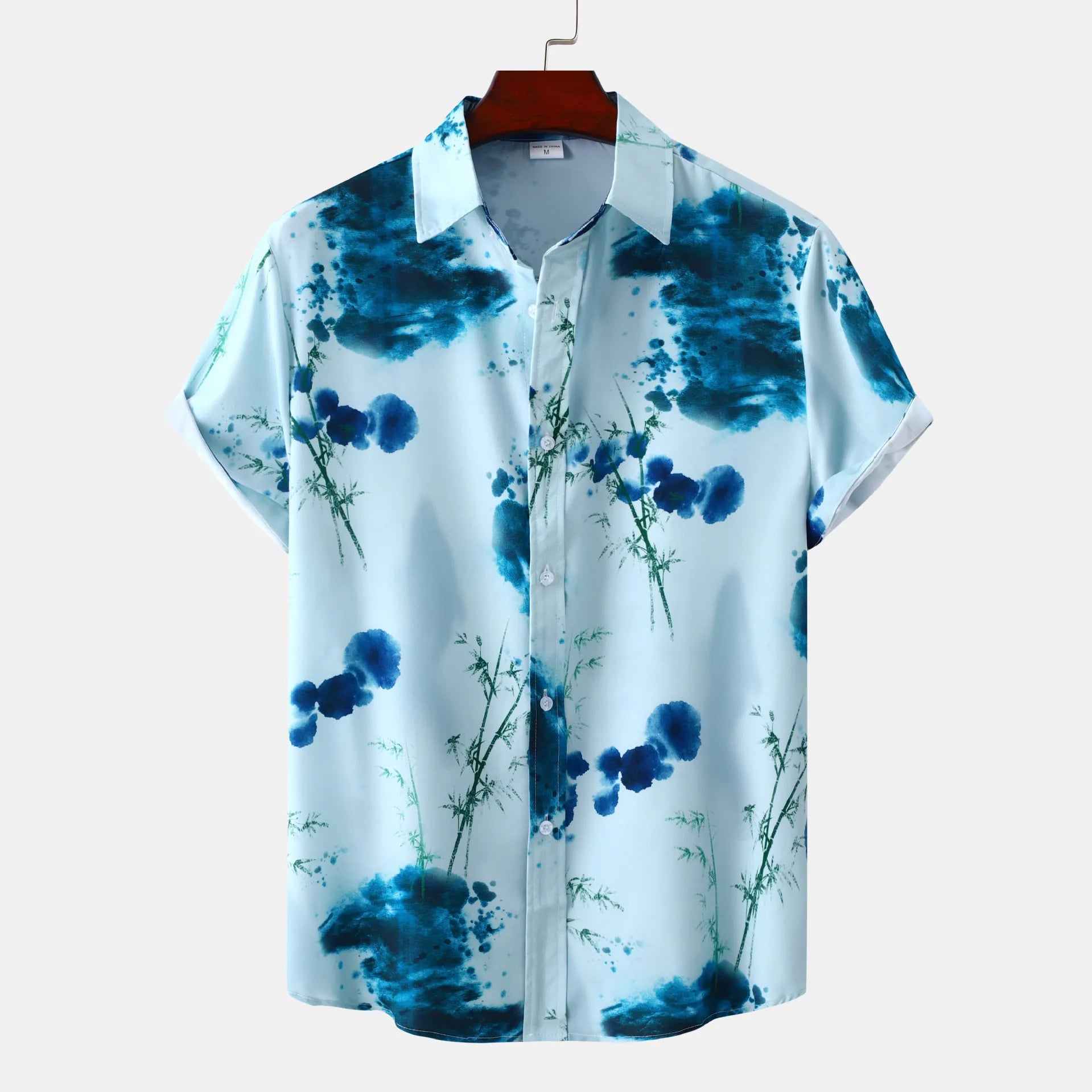 Men's Plus Size Printed Button Up Short Sleeve Shirt