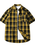 Men's Plus Size Casual Plaid Short Sleeve Shirt
