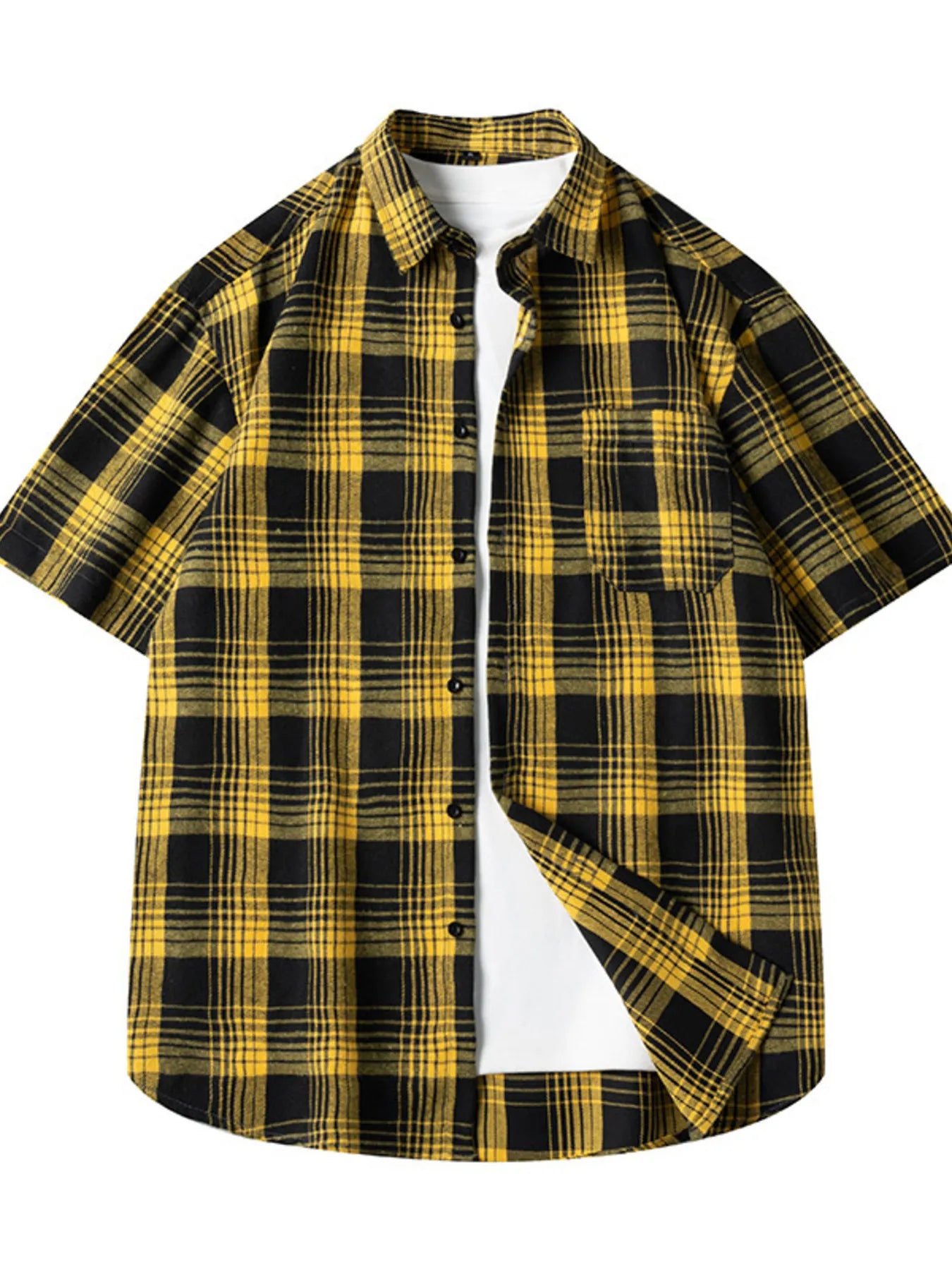 Men's Plus Size Casual Plaid Short Sleeve Shirt