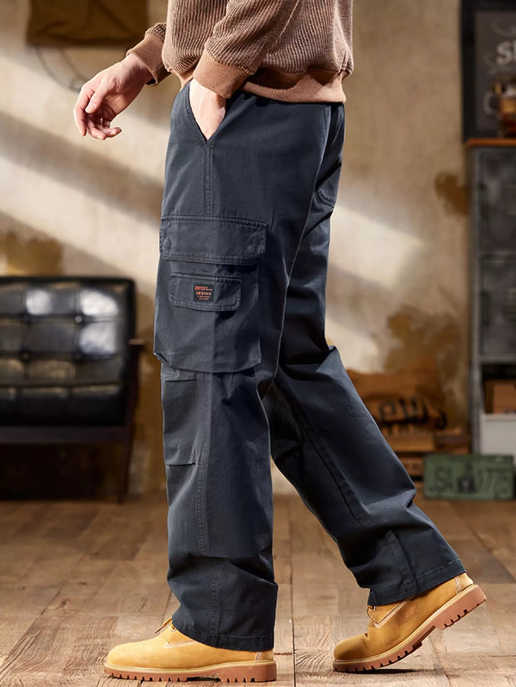 Men's Full Size Elastic Waist Cargo Pants Plus Size