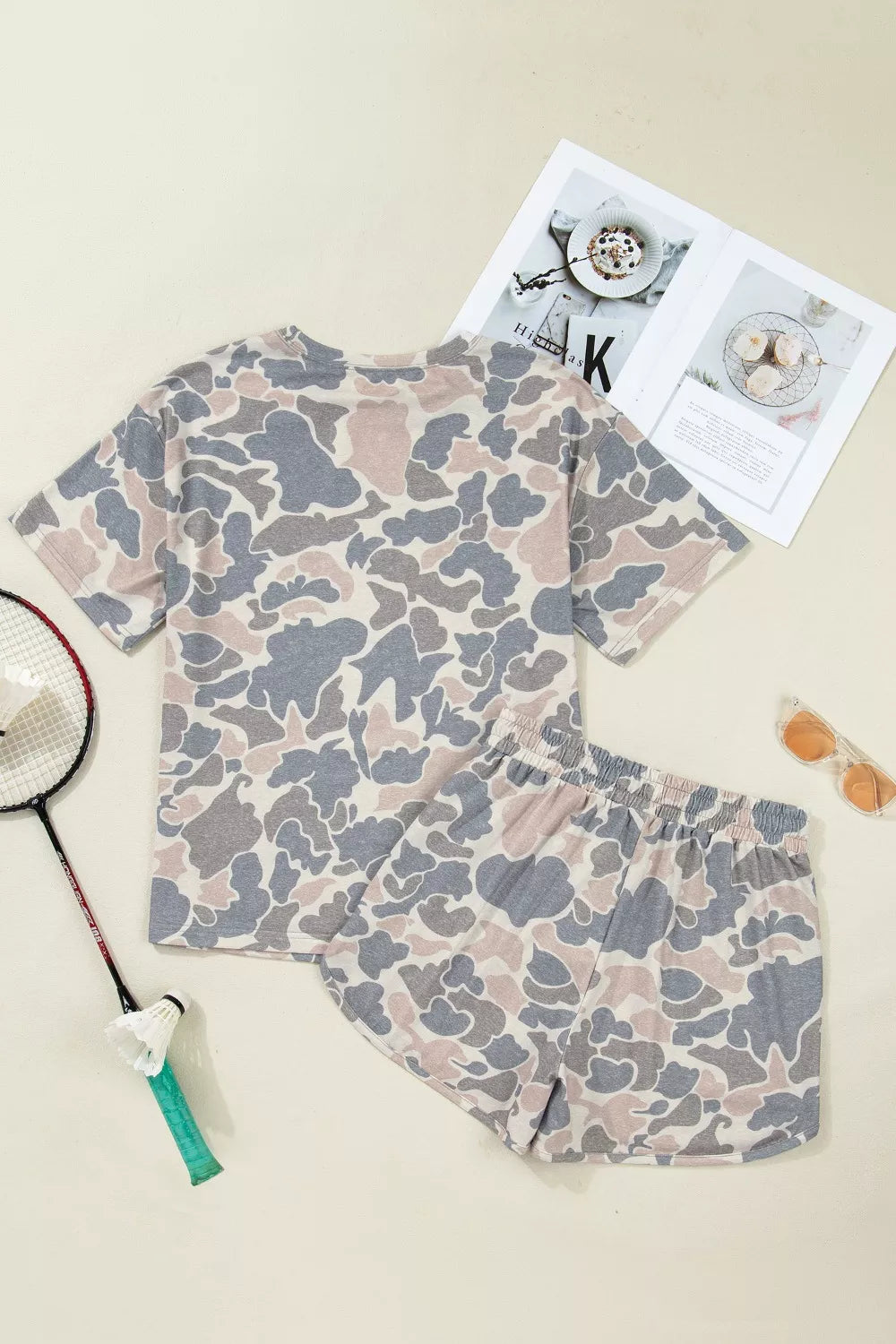 Casual Camo Print T-Shirt & Shorts Set
