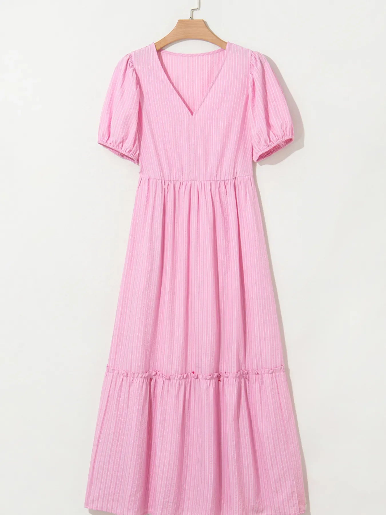 Striped Puff Sleeve V-Neck Maxi Dress