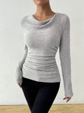 Cowl Neck Ribbed Knit Top
