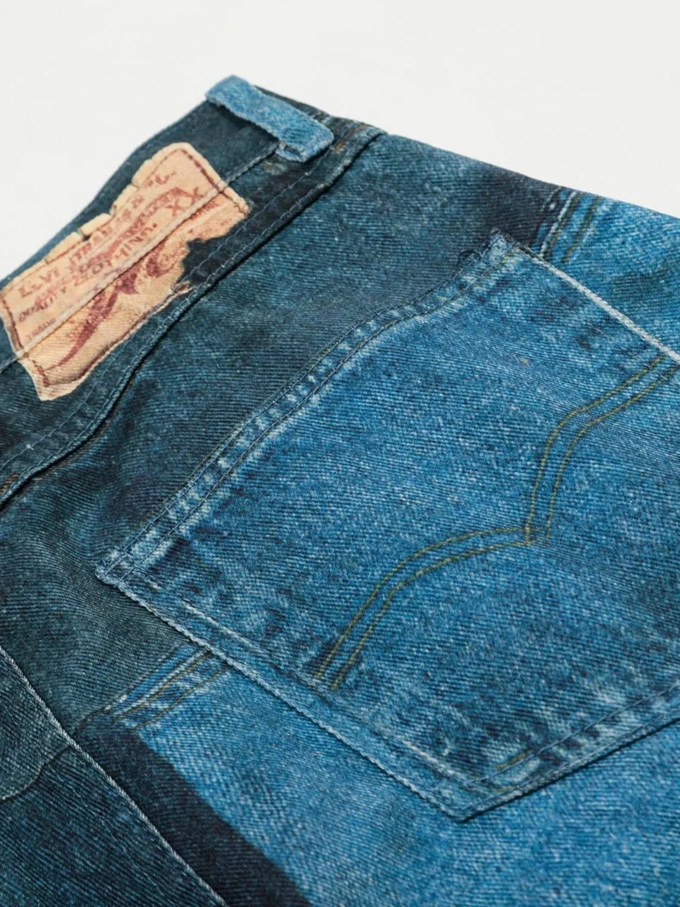 Men's Washed Patchwork Wide Leg Curved Jeans