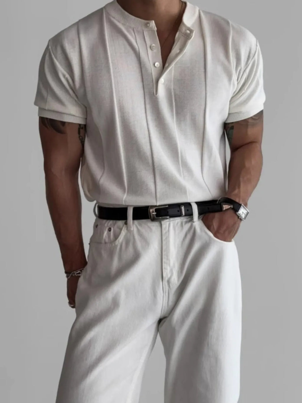 Men's Plus Size Button Detail Short Sleeve Top