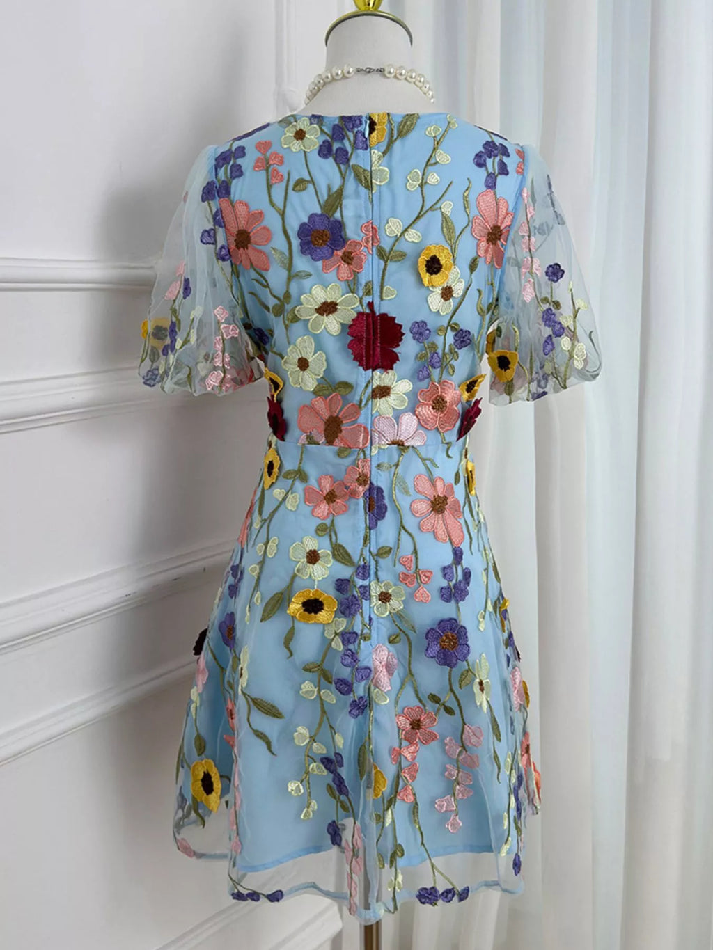 Plus Size Embroidered Floral V-Neck Mini Dress
