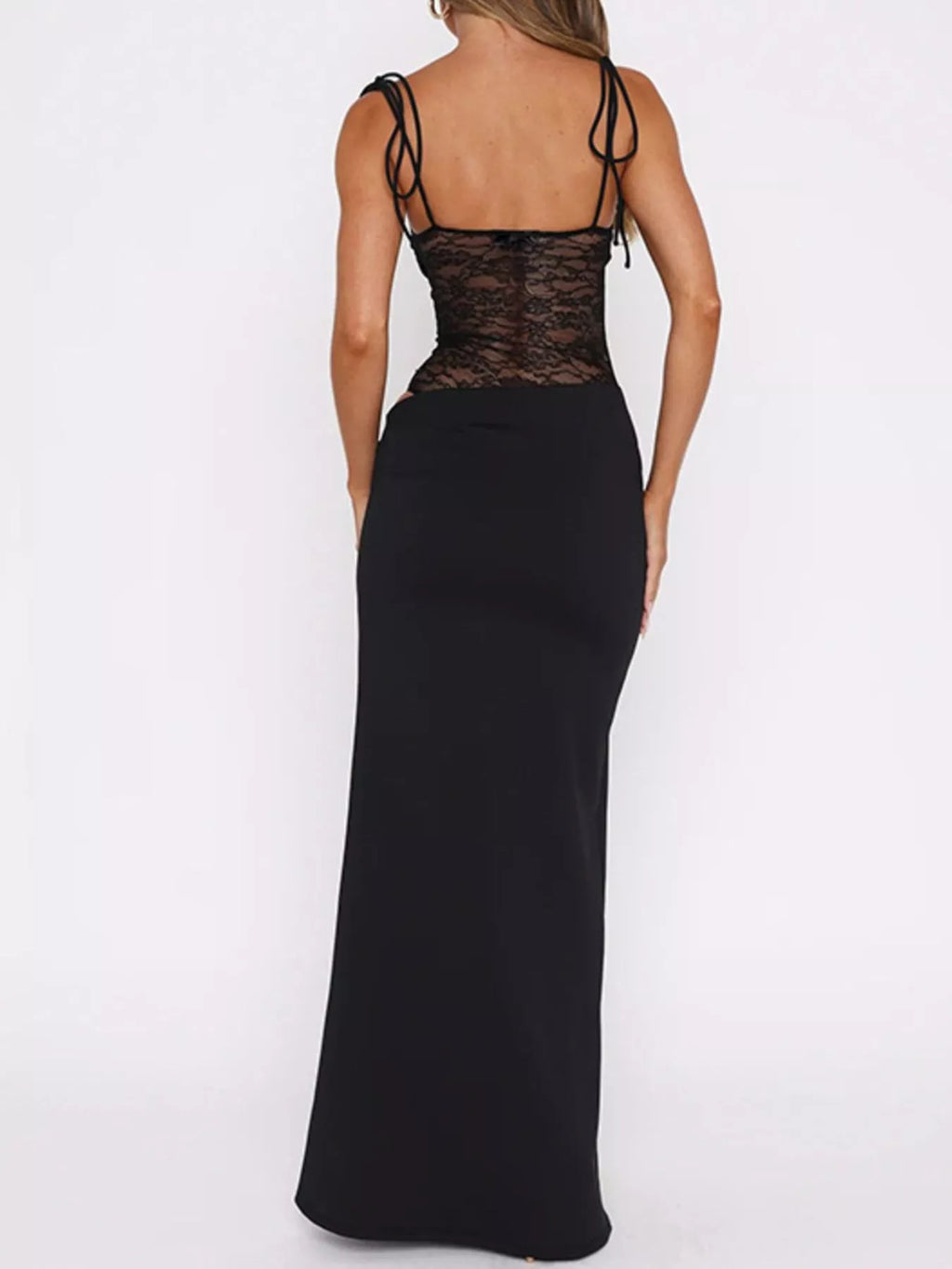 Lace Cutout Tie Shoulder Maxi Dress