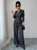 Button-Up Shirt & Wide Leg Pants Set