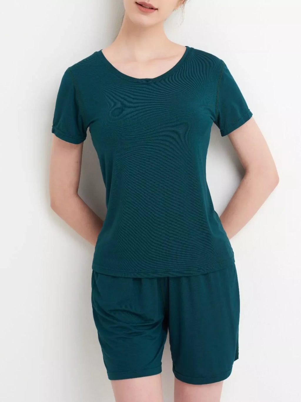 Plus Size Padded Round Neck Modal T-Shirt and Shorts Set