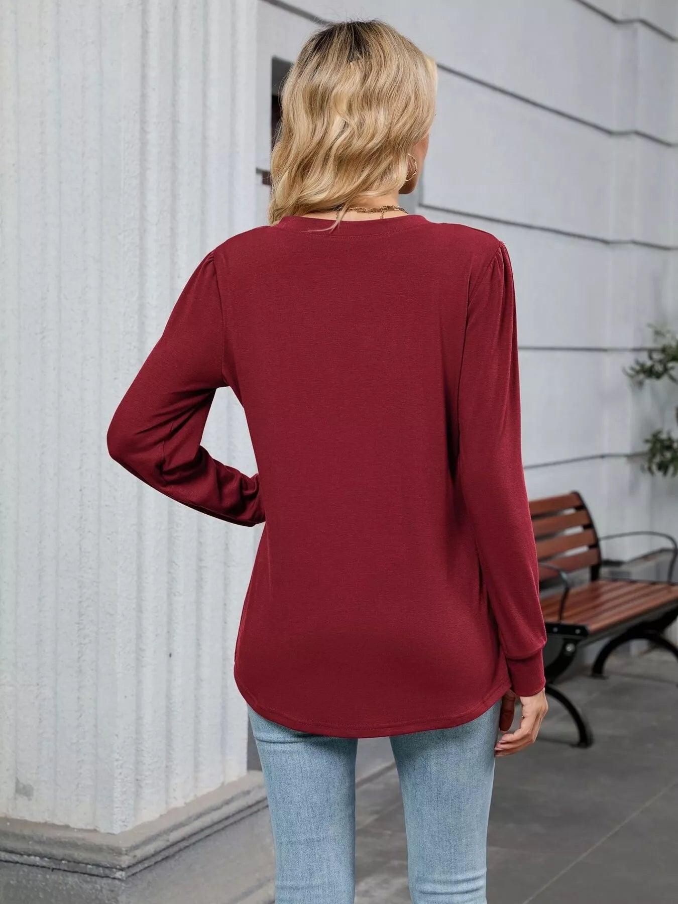 V-Neck Long Sleeve Relaxed Fit T-Shirt