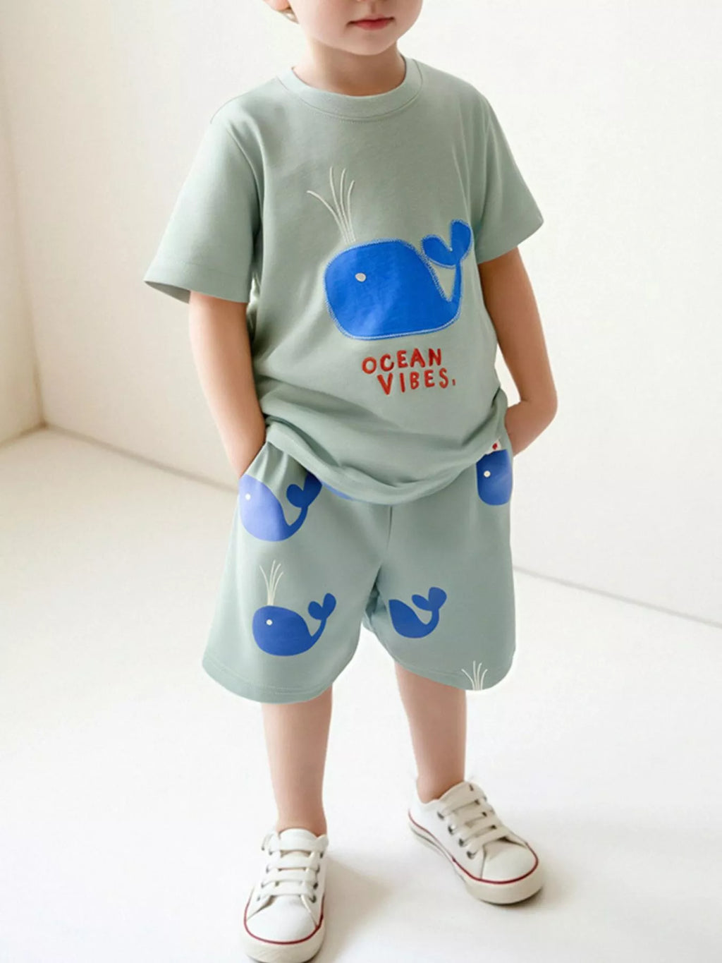 Children's Ocean Vibes Whale Embroidered Tee and Shorts Set