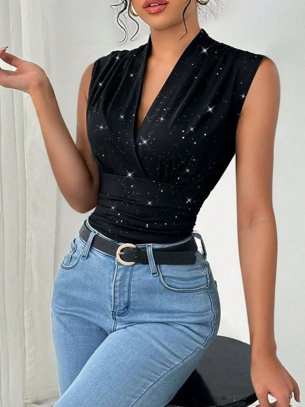 Surplice Sleeveless Slim Blouse