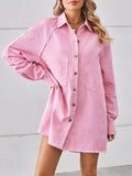 Button-Down Raw Hem Denim Dress
