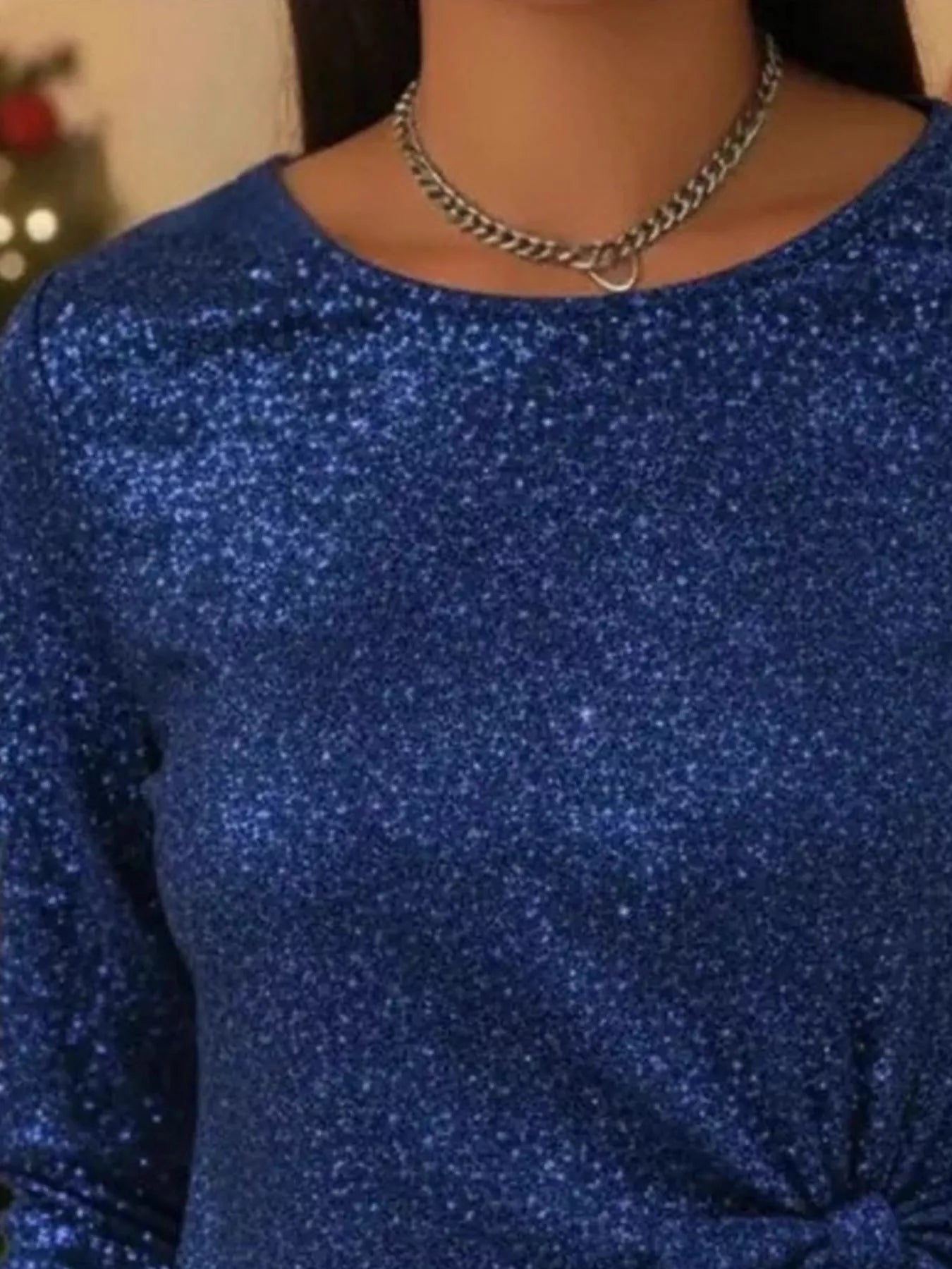 Full Size Sequin Bow-Knot Long Sleeve Top Plus Size