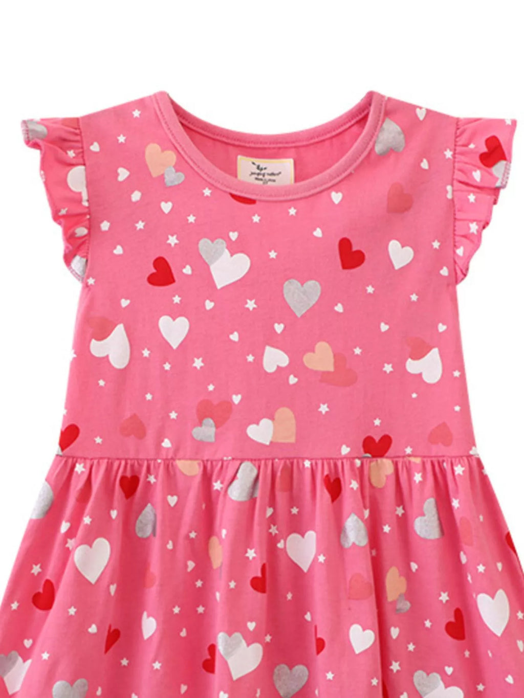 Children's Heart Print Ruffle Sleeve Casual Dress