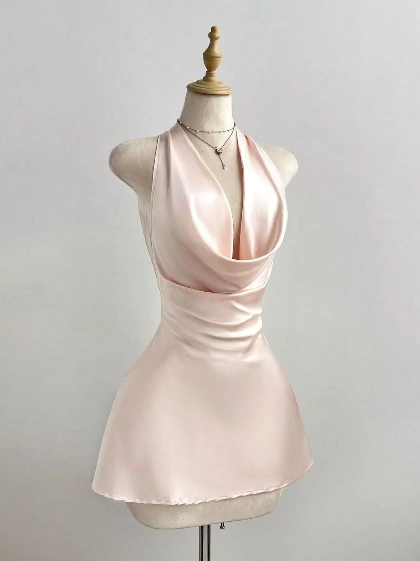 Satin Backless Halter Neck Dress