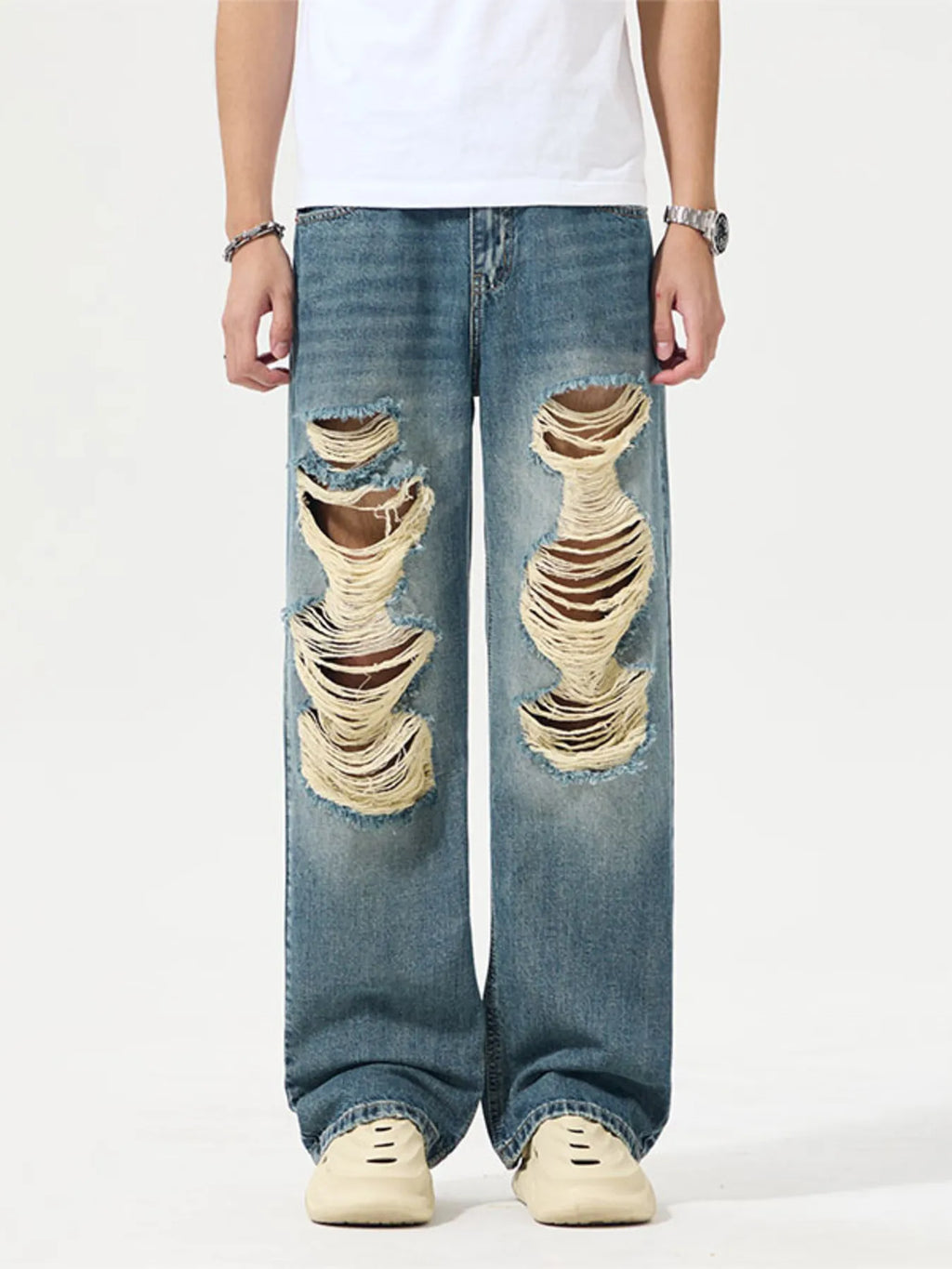 Men's Full Size Distressed Wide Leg Jeans Plus Size