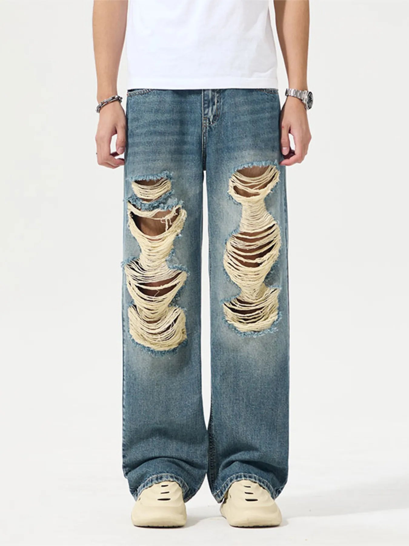 Men's Full Size Distressed Wide Leg Jeans Plus Size
