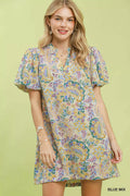 Umgee Paisley Floral Puff Sleeve Shift Dress